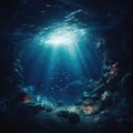 Underwater cave, Abstract sea and ocean backgrounds for your design, deep ocean Royalty Free Stock Photo