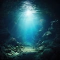 Underwater cave, Abstract sea and ocean backgrounds for your design, deep ocean Royalty Free Stock Photo