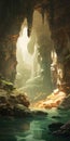 Underwater Cave Painting: Grandiose Ruins In Spatial Concept Art Style