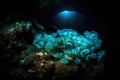 underwater cave with shimmering light, created by bioluminiscent organisms Royalty Free Stock Photo