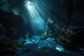 underwater cave with shimmering light, created by bioluminiscent organisms Royalty Free Stock Photo