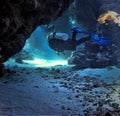 Underwater cave with sunlight and sunbeams Royalty Free Stock Photo