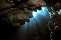 Underwater caves with light beams Royalty Free Stock Photo