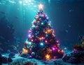 Underwater Christmas Tree . Coral Reef Celebration Royalty Free Stock Photo