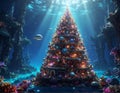 Underwater Christmas Tree . Coral Reef Celebration Royalty Free Stock Photo