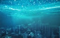 Underwater city in the context of the ocean. Global warming.