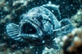 Underwater Close Up of a Mysterious Deep Sea Fish in its Natural Ocean Habitat with Bubbles