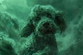 Underwater Close Up Portrait of a Curly Coated Poodle in Clear Green Waters