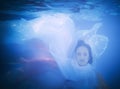 Underwater close up portrait of a woman