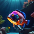 an underwater close up view of a beautiful colorful exotic fish,ai
