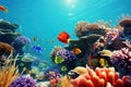 Underwater with colorful sea life fishes and plant at seabed background, Colorful Coral reef landscape in the deep of ocean. Royalty Free Stock Photo