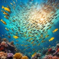 Colorful orange sea life fishes and plant at seabed background Royalty Free Stock Photo
