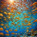 Colorful orange sea life fishes and plant at seabed background Royalty Free Stock Photo