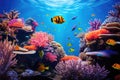 Underwater with colorful sea life fishes and plant at seabed background, Colorful Coral reef landscape in the deep of ocean. Royalty Free Stock Photo