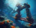 Underwater construction platform engaged in engineering Royalty Free Stock Photo