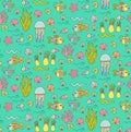 Underwater coolorful sea doodles seamless vector pattern Royalty Free Stock Photo
