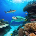 Underwater Coral reef and Animals of the underwater sea Colorful tropical Life in coral