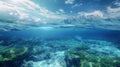 Underwater Coral Reef and Mountain Landscape View