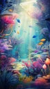 Underwater coral reef, tropical fish, vibrant sea colors, beautiful seascape, ocean beauty in 3D. Royalty Free Stock Photo