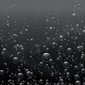 Underwater 3d air bubbles, bubbly soda on transparent background vector template