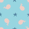 Underwater design of seamless pattern for wrapping, textile, prints. Seastar and whale colorful vector illustration