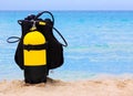 Underwater diving equipment on a cuban beach Royalty Free Stock Photo