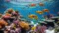 Underwater ecosystem with lively, colorful marine fish. Generated with AI