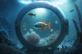 underwater expedition to planet moon and fish in space aquarium Royalty Free Stock Photo