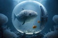 underwater expedition to planet moon and fish in space aquarium Royalty Free Stock Photo