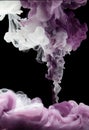 ÃÂ¡olor Ink purple and white drop in water. Abstract background black isolated. Royalty Free Stock Photo