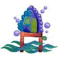 Underwater fantasy blue house with drops and logs