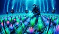 Underwater farm featuring bioluminescent seaweeds that glow in vibrant colors. AI generated