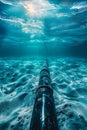 Underwater fiber optic cable being installed on ocean floor for internet connection