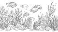 Outline Tropical Fish and Seaweed - Coloring Page Royalty Free Stock Photo