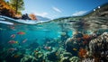 Underwater fish swim below the multi colored coral reef generated by AI Royalty Free Stock Photo