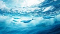 Underwater fish swim in blue waves, a tranquil summer scene
