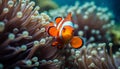 Underwater fish swimming in vibrant coral reef, natural beauty generated by AI