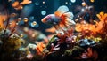 Underwater fish tank showcases vibrant, multi colored aquatic animals in motion generated by AI Royalty Free Stock Photo