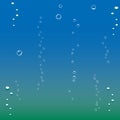 Underwater fizzing air bubbles flow on blue to green gradient background. Royalty Free Stock Photo