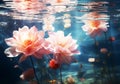 Underwater flowers with pastel colors, dramatic impressionism style. Dream and beauty concept. AI generative