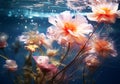 Underwater flowers with pastel colors, dramatic impressionism style. Dream and beauty concept. AI generative