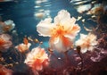 Underwater flowers with pastel colors, dramatic impressionism style. Dream and beauty concept. AI generative