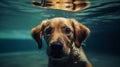 Underwater funny photo of golden labrador retriever puppy in swimming pool play with fun Royalty Free Stock Photo