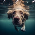 Underwater funny photo of golden labrador