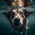 Underwater funny photo of golden retriever puppy in swimming pool Royalty Free Stock Photo