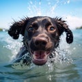 Underwater funny photo happy dog swimming in water