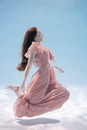 Underwater Girl Wearing Fashion Pink Dress in Deep Royalty Free Stock Photo