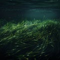 Underwater Grass, Long Seaweed in Dark River Water, Overgrown Stream with Algae, Grass Waving in Water Royalty Free Stock Photo