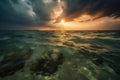 Underwater image of a beautiful storm over tropical sea at sunset. Nature landscape background. Generative AI Royalty Free Stock Photo