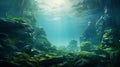 underwater landscape and backdrop with algae in sunlight Royalty Free Stock Photo